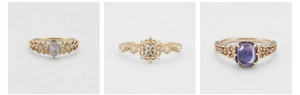 Detailed macro view of vintage S925 silver rings with 14k gold plating and gemstones