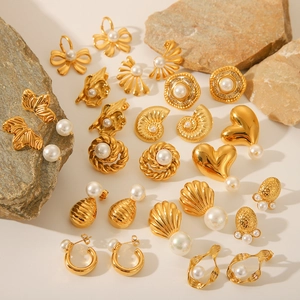 French style 18K gold stainless steel earrings collection with white pearls