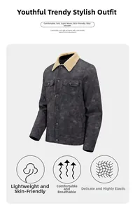 Details einer anthrazitgrauen Jacke mit warmem Lammfellkragen und weicher Textur