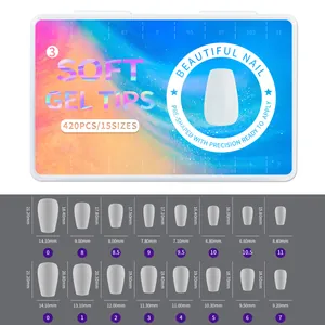 Size chart for ultra-thin matte short almond press-on nails showing precise measurements