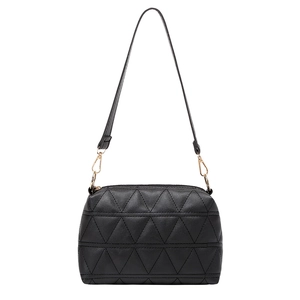 Fashionable black quilted pillow bag with gold chain strap and elegant embroidery details