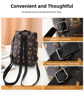Detail of adjustable straps and the three-way carrying modes for print backpack