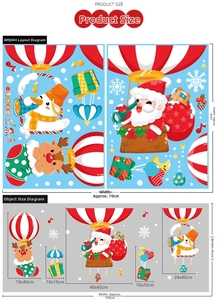 Detailed product size chart for Christmas window stickers featuring Santa and Snowman decals