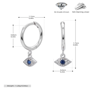 Detailed size specifications for S925 sterling silver evil eye hoop earrings