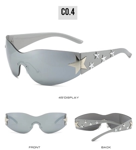 Detailed views of Y2K star-studded sunglasses with silver metal star-shaped accents