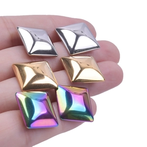 Polished stainless steel geometric rhombus earrings in silver gold and rainbow finish