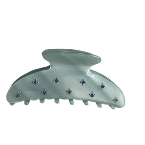 Mint green acetate crescent hair claw clip with blue rhinestones for women
