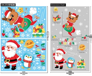 Detailed dimension sheet of Christmas wall stickers featuring Santa and penguin motifs
