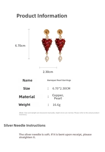 Boucles d'oreilles cœur baroque avec perles et dimensions détaillées en cm et g