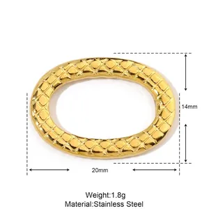 Detailed view of 20x14mm gold stainless steel oval pendant with rhombic pattern textures