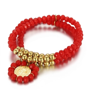 Multi-Layer Beaded Bracelet Stainless Steel Glass Beads Saint Benedict Medal Pendant Retro Fashion Jewelry For Women