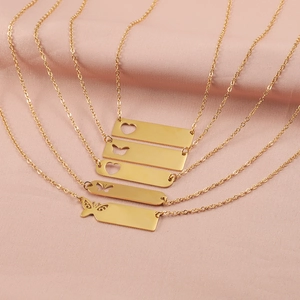 Bar Pendant Necklaces 304 Stainless Steel Hollow Heart Butterfly Mirror Polished Fashion Jewelry For Men Women