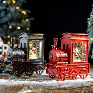 Vintage Christmas Music Snow Globe Lantern Lighted Water Lantern With Swirling Glitter Santa Claus Snowman Figurine Festive Home Tabletop Decor Gift