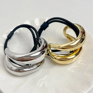 Minimalist Metal Hair Cuff Elastic Hair Tie Ponytail Holder Geometric Alloy Hair Circle Bun Accessory For Women