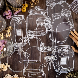 Vintage Transparente PET Aufkleber Flaschen Mason Jar Formen Weiße Linienkunst Für Scrapbooking DIY Journal Dekoration