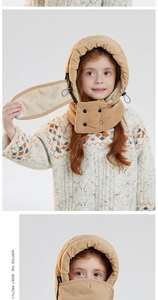 Detail of khaki corduroy winter hat with warm fleece lining and adjustable drawstring