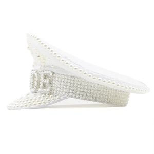 Sparkling white sequin bride military hat with pearl BRIDE lettering for weddings