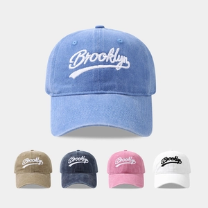Vintage washed cotton Brooklyn baseball cap collection in five faded colors