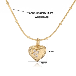 Lava texture heart necklace in gold with zircon stones and 40 plus 5cm chain length