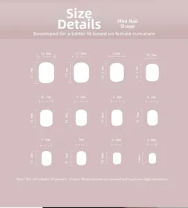 Guide des tailles pour faux ongles mini roses léopard, 24 pièces en 12 dimensions variées