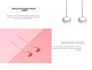 Elegant S925 silver threader earrings with white and lavender natural freshwater pearls
