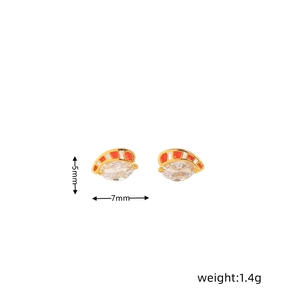 Detail showing 5x7mm creative gold-plated stud earrings with zircon and colorful enamel