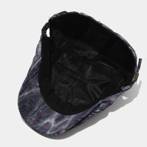 Vintage purple striped beret hat with breathable mesh lining and adjustable metal buckle