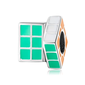 Rubik's Cube Charm Bead 925 Sterling Silver Colorful Enamel DIY Jewelry Accessories For Bracelet Necklace Cute Novelty Geometric