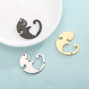 Cute hollow cat pendants in black, gold, and silver finishes for couple jewelry