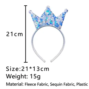 Blue sequin princess crown headband for girls, 21x13cm size for birthday parties