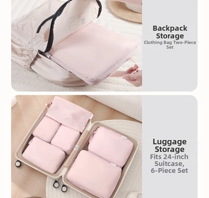 Pink travel luggage organizers set packed in a backpack and 24-inch suitcase