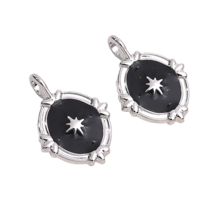 Vintage oval alloy pendant with black enamel and silver star for DIY jewelry