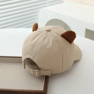 Kids beige baseball cap with 3D brown ears and adjustable metal buckle for 2025