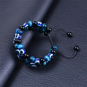 8mm Evil Eye natural tiger eye stone beads with three-layer braided cord bracelet