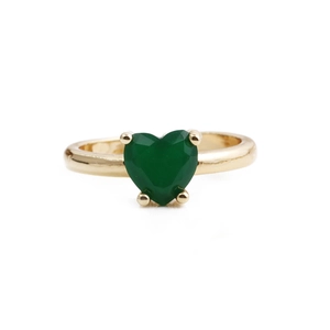 Adjustable copper open ring featuring a green zircon heart stone in a gold setting