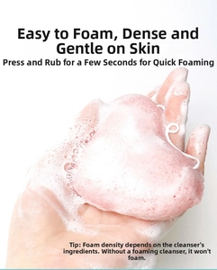 Macro view of a heart-shaped facial sponge producing dense foam for gentle deep cleansing