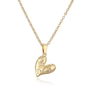 Minimalist gold-plated heart pendant necklace with sparkling cubic zirconia on O-chain