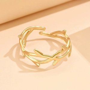 Elegant gold-tone stainless steel branch ring with nature-inspired thorn design