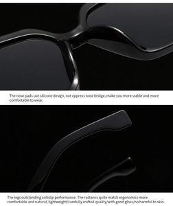 Detail of square sunglasses showing ergonomic temples and comfortable nose pads