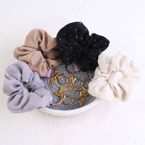 Set of 4 velvet rhinestone scrunchies with leaf keychains in assorted colors and textures