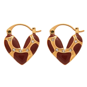 Orecchini vintage a cuore placcati in oro con smalto rosso e dettagli in cristallo lucido