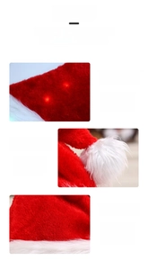 Detailed view of plush red Christmas hat with glowing LED lights and soft white pom-pom