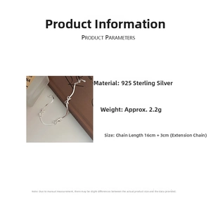 Détail du bracelet noeud en argent sterling S925 avec chaîne de 16cm et extension de 3cm