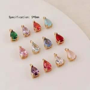 Colorful 5x8mm teardrop zircon pendants with gold plated claw setting for DIY jewelry
