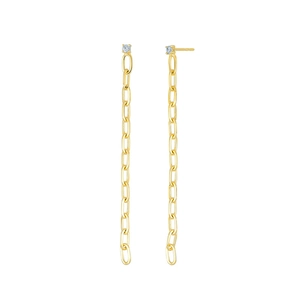 Fashion gold drop earrings with paperclip chain design and sparkling cubic zirconia stones