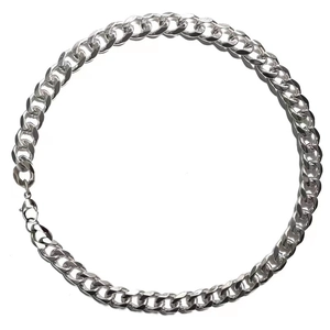 Macro view of silver Cuban link chain necklace with polished metal and lobster clasp