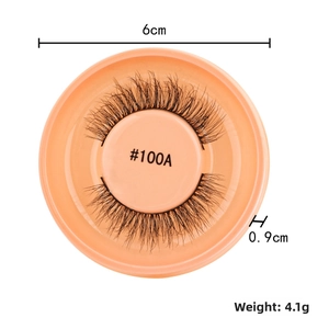 Detail showing self-adhesive false eyelashes #100A dimensions 6cm width and 0.9cm height