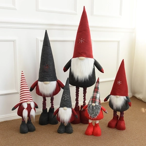 Red and grey telescopic Christmas gnome dolls set for festive indoor window display decor