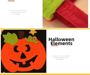 Detail of durable orange felt Halloween gift bag with stitched pumpkin face