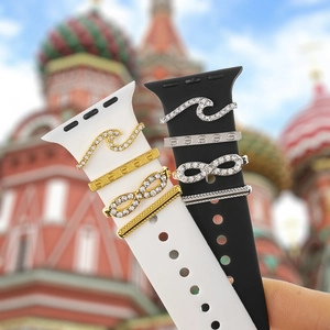 Silicone watch band decorative ring charms set with rhinestones for Apple Watch strap
